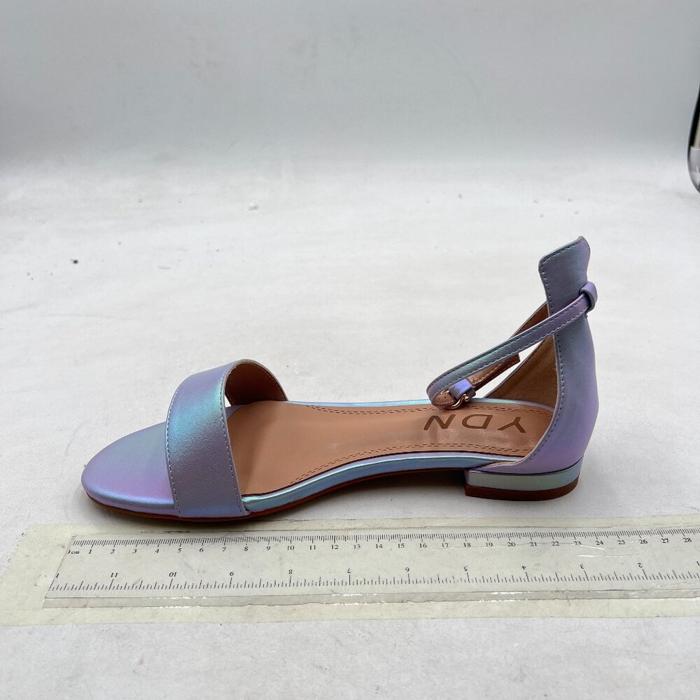 YDN Silver Block Low Heel Sandals Open Toe Ankle Strap Patent Walking Dress Flat - Picture 2 of 8